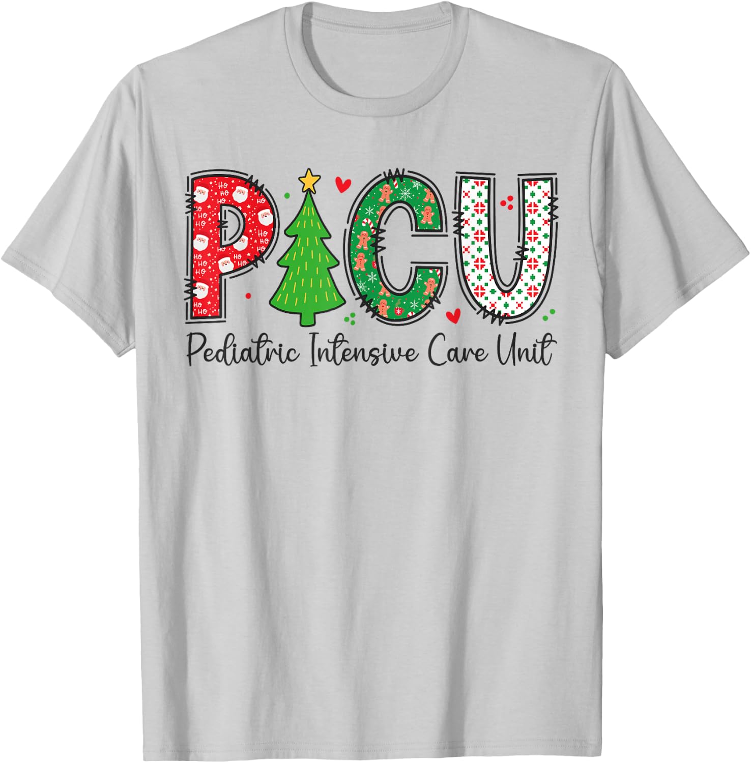 Christmas PICU Nurse - Xmas Pediatric ICU Nurse Appreciation T-Shirt - T-Shirt | Ash