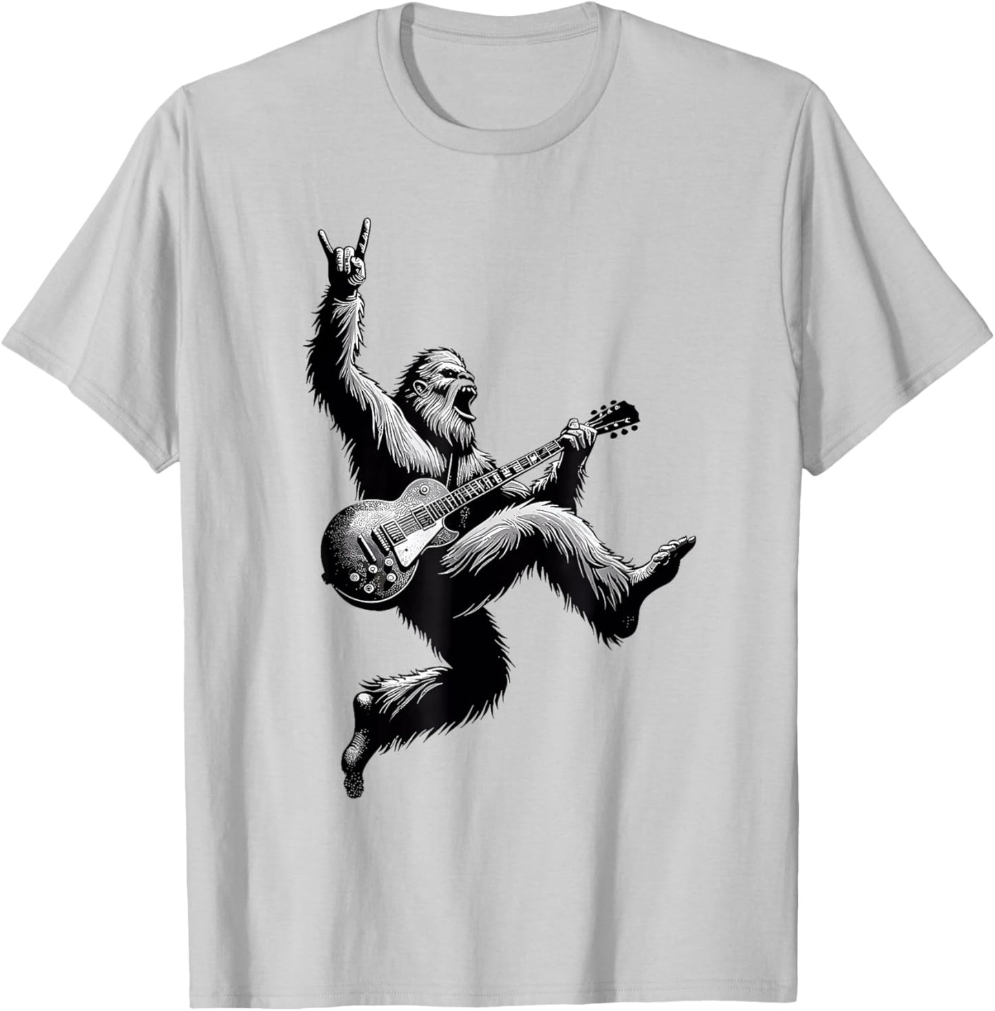 Bigfoot Playing A Electric Guitar Rock On Sasquatch Big Foot T-Shirt - T-Shirt | Ash