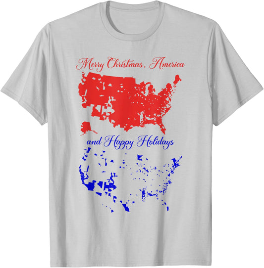 Merry Christmas America And Happy Holidays Election Map T-Shirt - T-Shirt | Ash