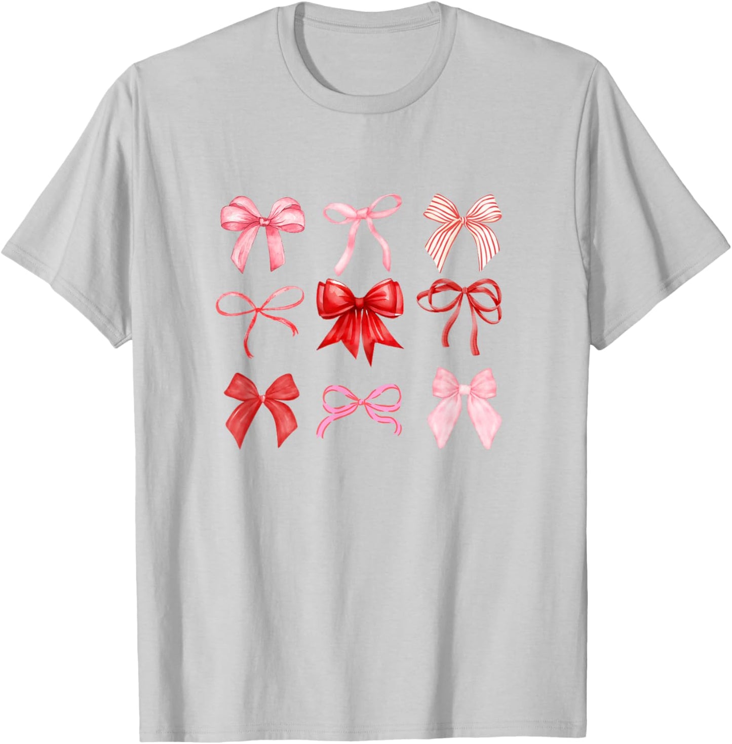 Coquette Aesthetic Red and Pink Bow Valentines T-Shirt - T-Shirt | Ash