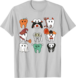 Funny Dental Halloween Dentist Hygiene Ghost Spooky Season T-Shirt - T-Shirt | Ash