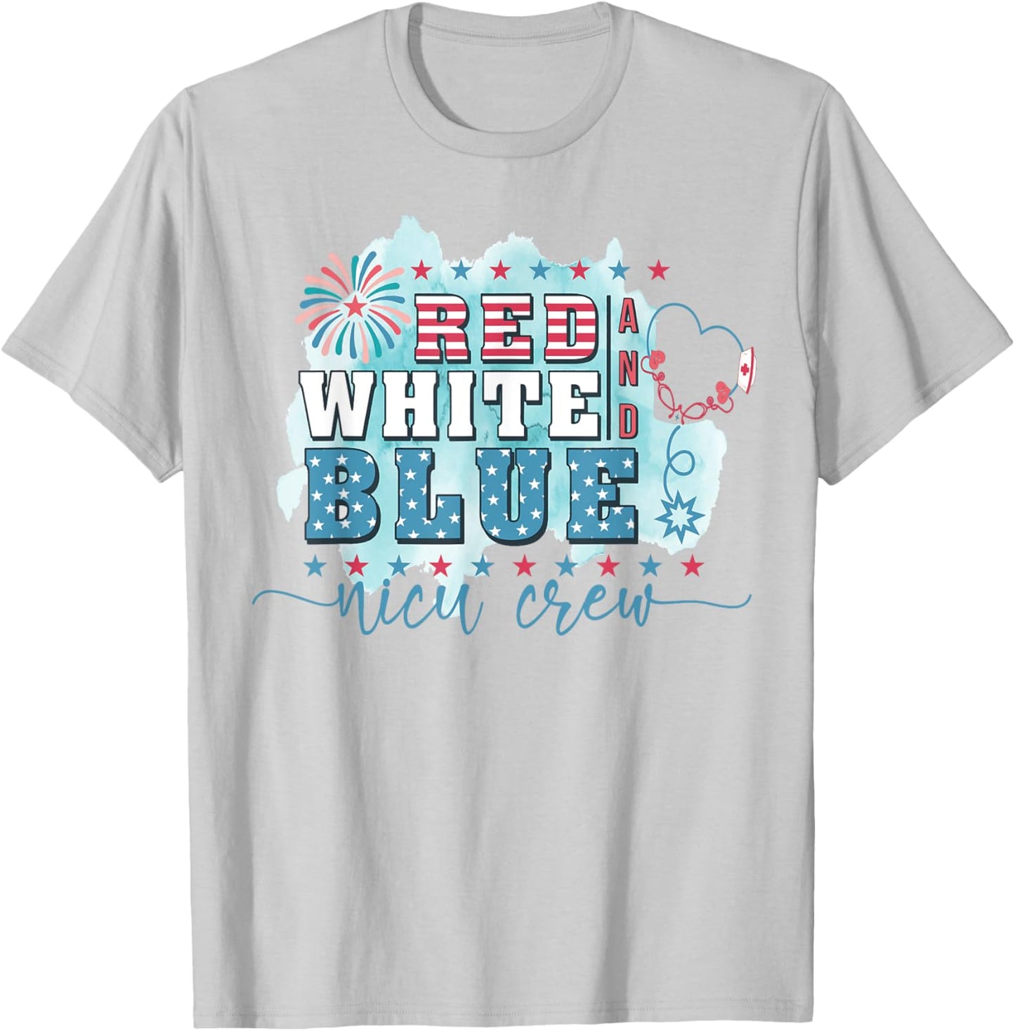 Red White Blue Nicu Nurse Crew 4th Of July Nicu Nursing Men T-Shirt - T-Shirt | Ash