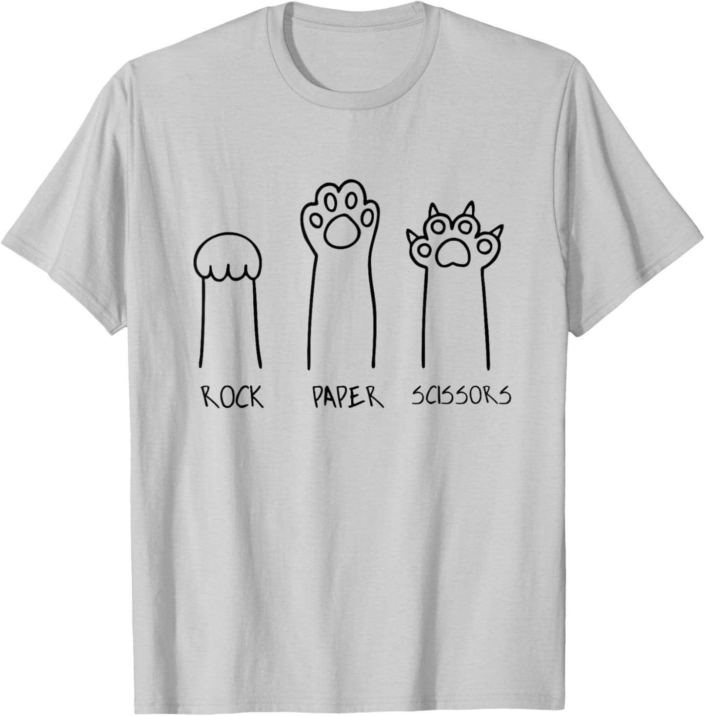 Rock Paper Scissors Hand Game Cute Paw Funny Cat Introvert T-Shirt - T-Shirt | Ash