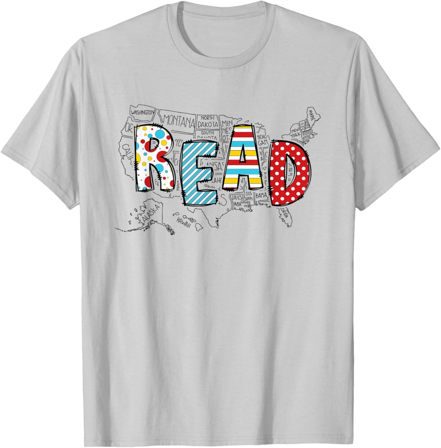 National Read America Red And White Stripe Animated Cat T-Shirt - T-Shirt | Ash