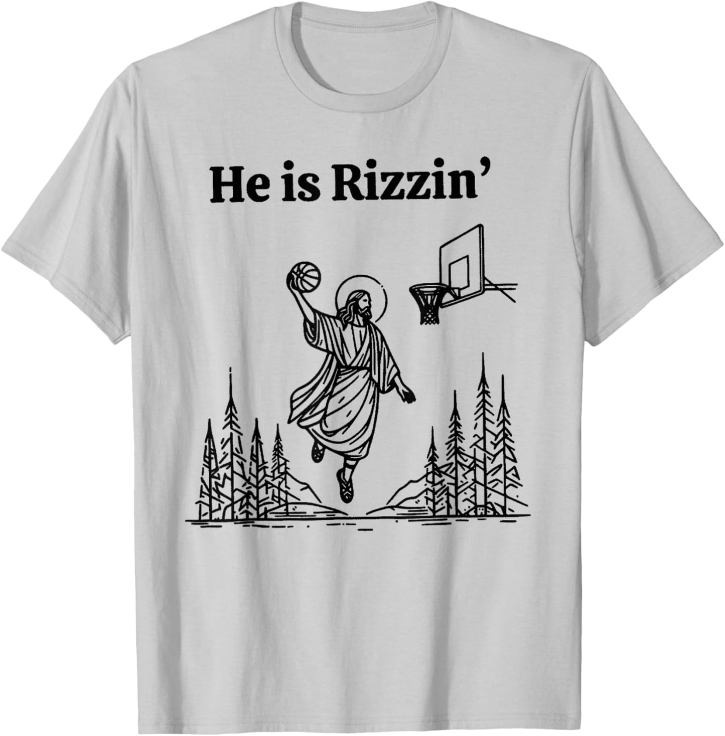 He is Rizzin Funny Basketball Retro Christian Religious T-Shirt - T-Shirt | Ash