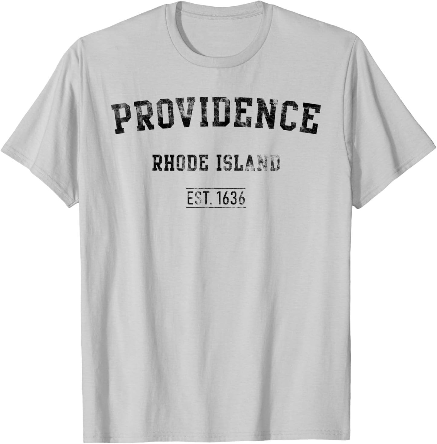 Providence Rhode Island Distressed Text Sport Style T-Shirt - T-Shirt | Ash
