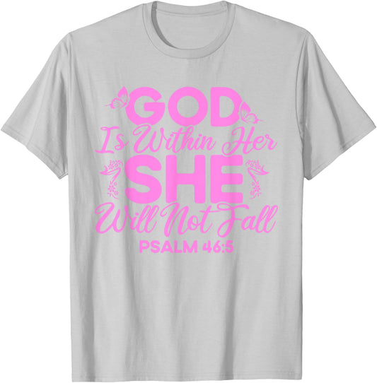Christian Bible Verse Psalm 46:5 Flower Butterfly T-Shirt - T-Shirt | Ash