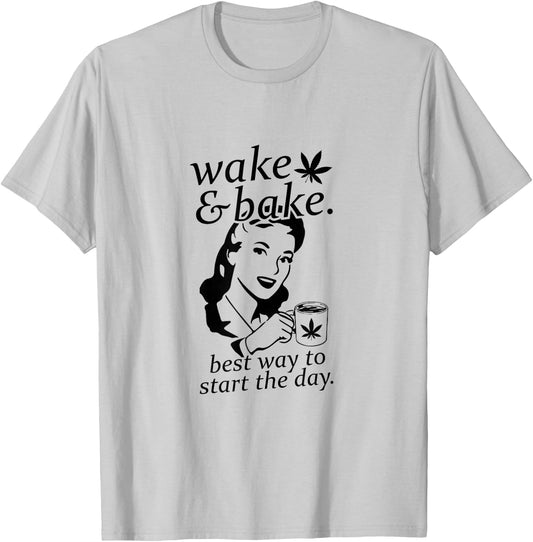 Funny Wake And Bake Marijuana Weed T-Shirt - T-Shirt | Ash