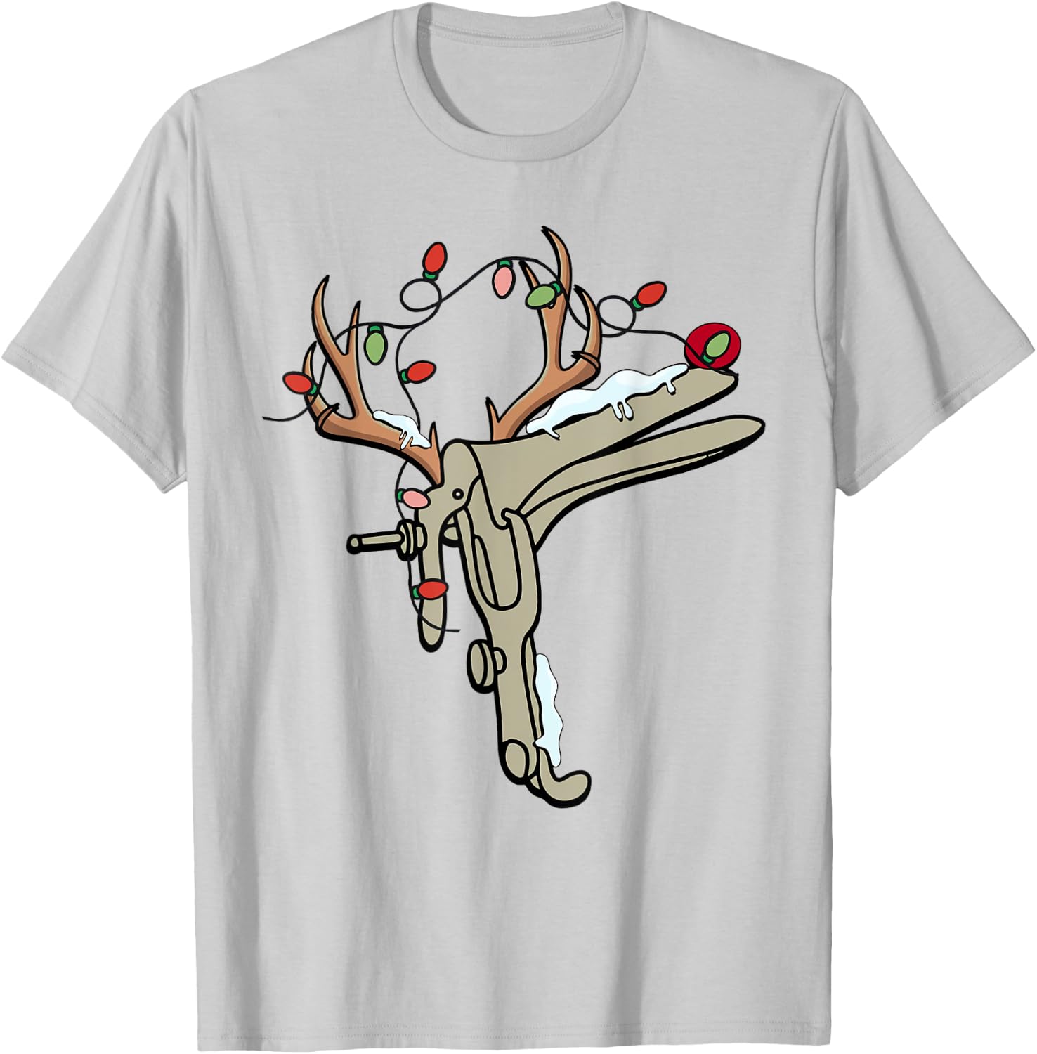 Reindeer Christmas Light Speculum Funny OBGYN Nurse Holiday T-Shirt - T-Shirt | Ash