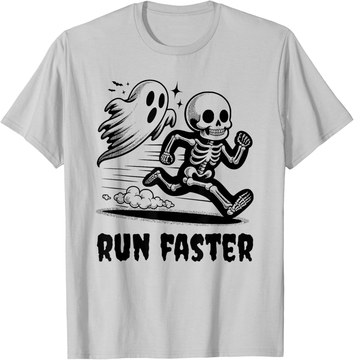 Skeleton and Ghost Running Funny Runner and Halloween T-Shirt - T-Shirt | Ash