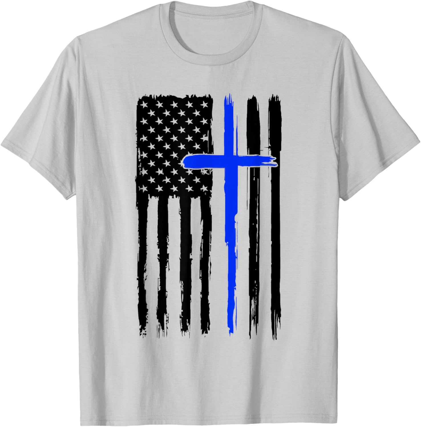 Thin Blue Crossed Line Jesus Christian Police Officer Cop T-Shirt - T-Shirt | Ash