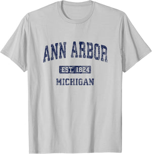 Ann Arbor Michigan Vintage Athletic Sports Design T-Shirt - T-Shirt | Ash