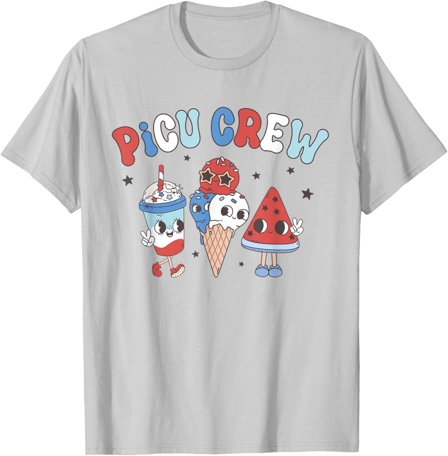 Retro PICU Nurse 4th Of July Popsicle American PICU Squad T-Shirt - T-Shirt | Ash