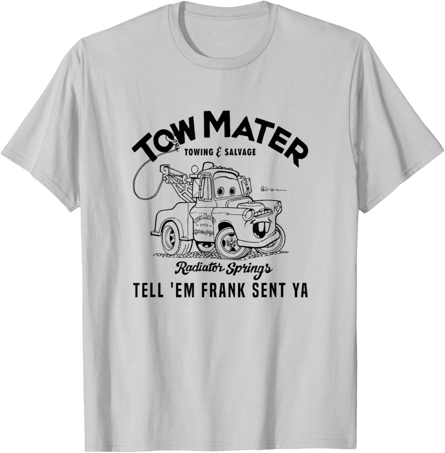 Disney Pixar Cars Tow Mater Towing & Salvage Outline Logo T-Shirt - T-Shirt | Ash