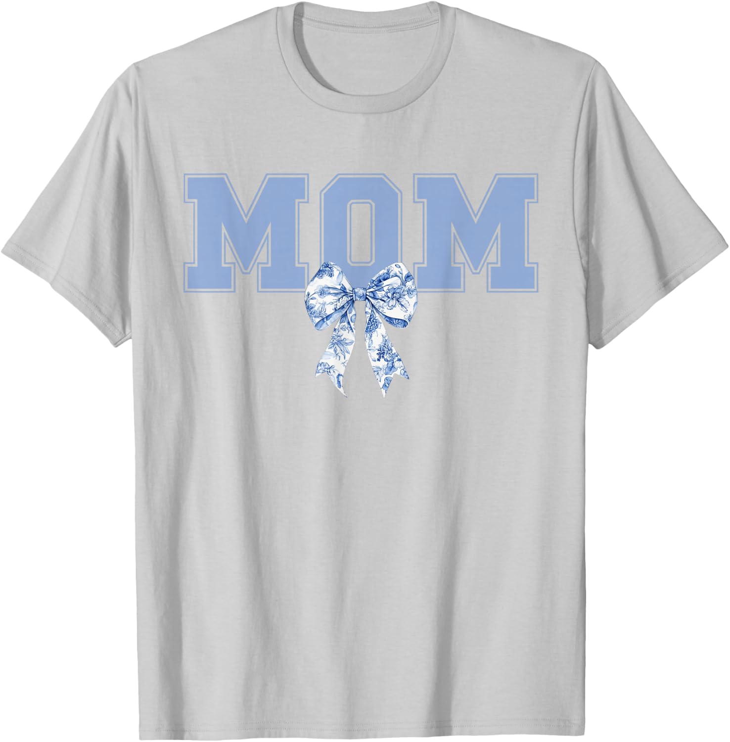 Mom Coquette Toile Blue Bow Boy Mom Cute Mother's Day Mama T-Shirt - T-Shirt | Ash