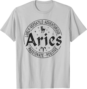Aries Virtues Vintage Style Zodiac Design, Aries T-Shirt - T-Shirt | Ash