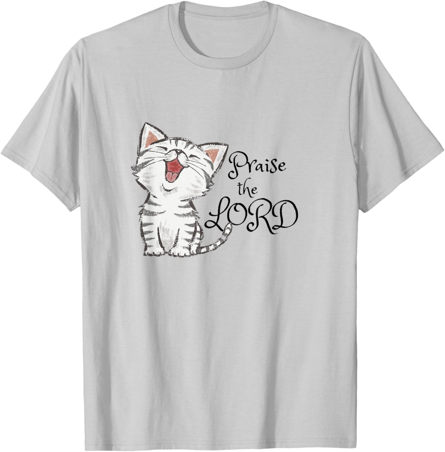 Christian scripture gift with cute cat, Praise The Lord T-Shirt - T-Shirt | Ash