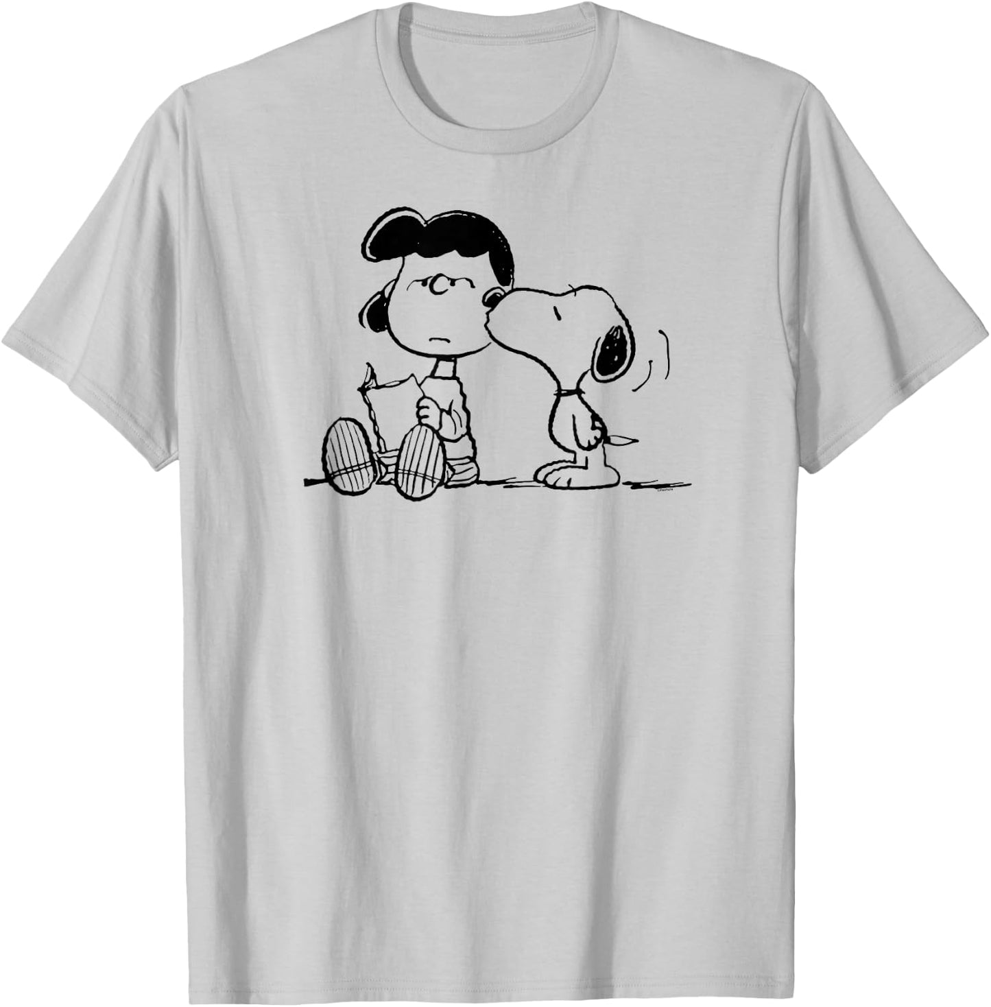 Peanuts - Snoopy Kissing Lucy Reading A Book T-Shirt - T-Shirt | Ash
