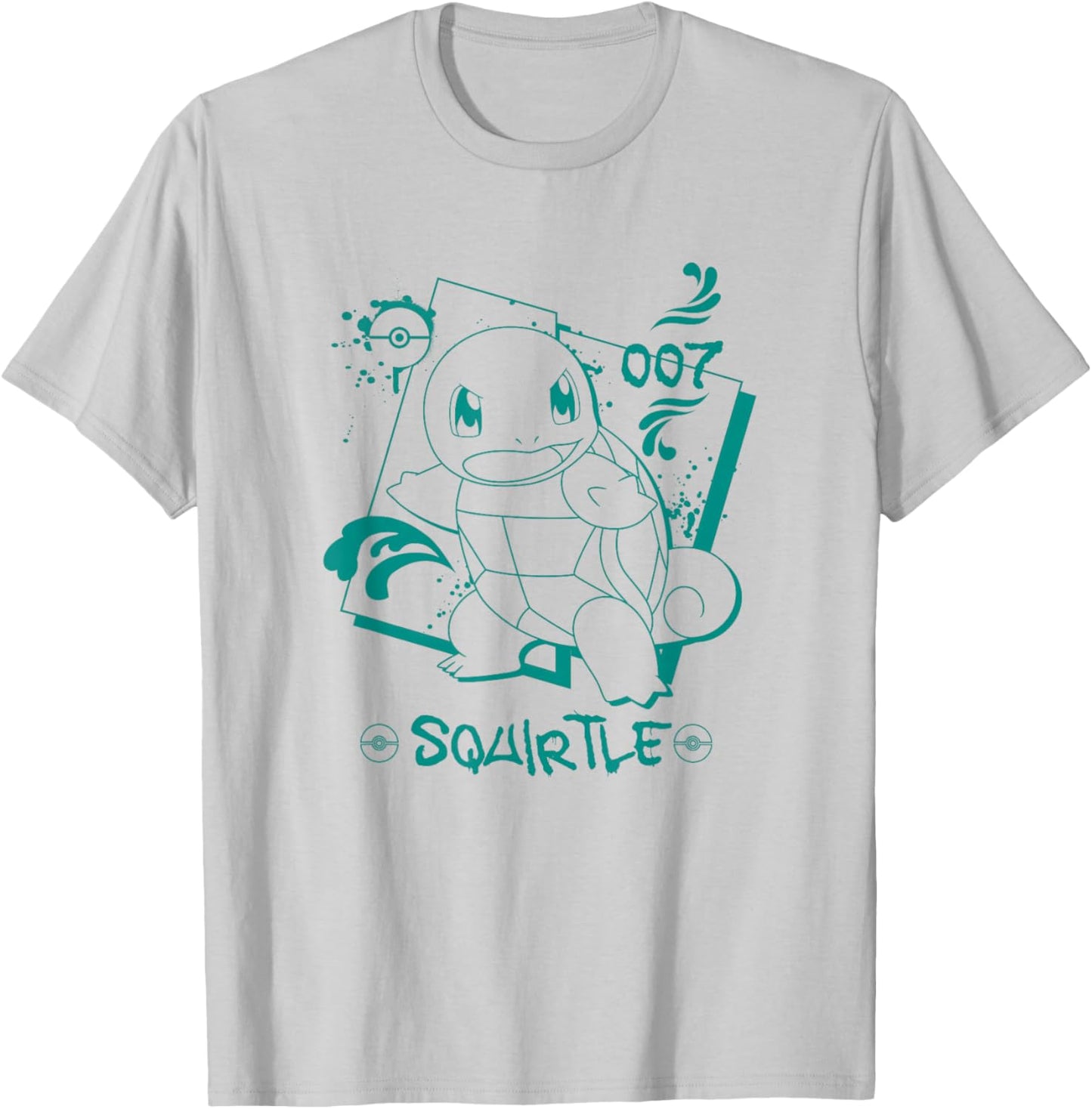 Pokémon Squirtle 007 Graffiti Paint Drip Sketch Portrait T-Shirt - T-Shirt | Ash