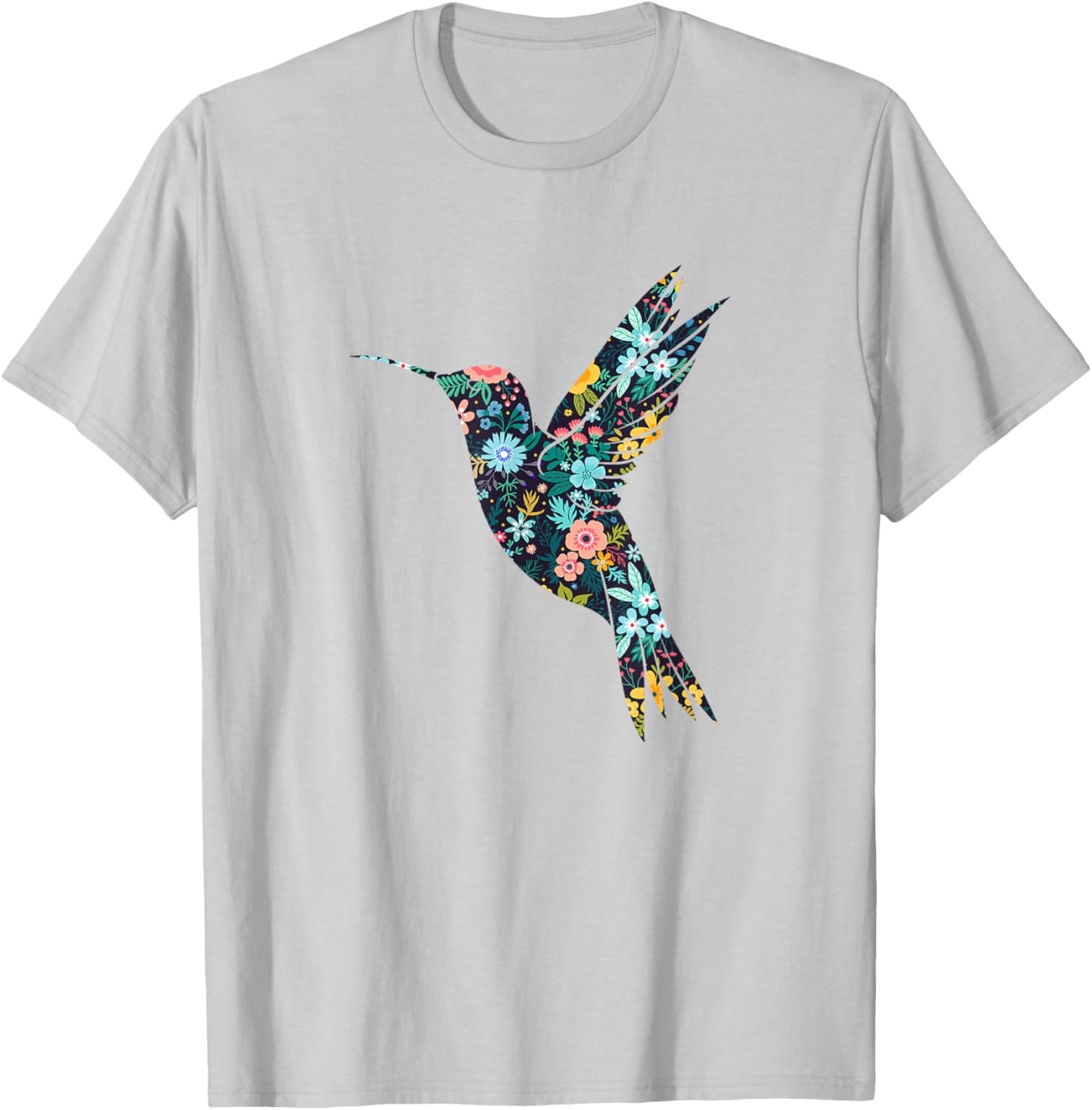 Floral Hummingbird Silhouette Girls Graphic T-Shirt - T-Shirt | Ash