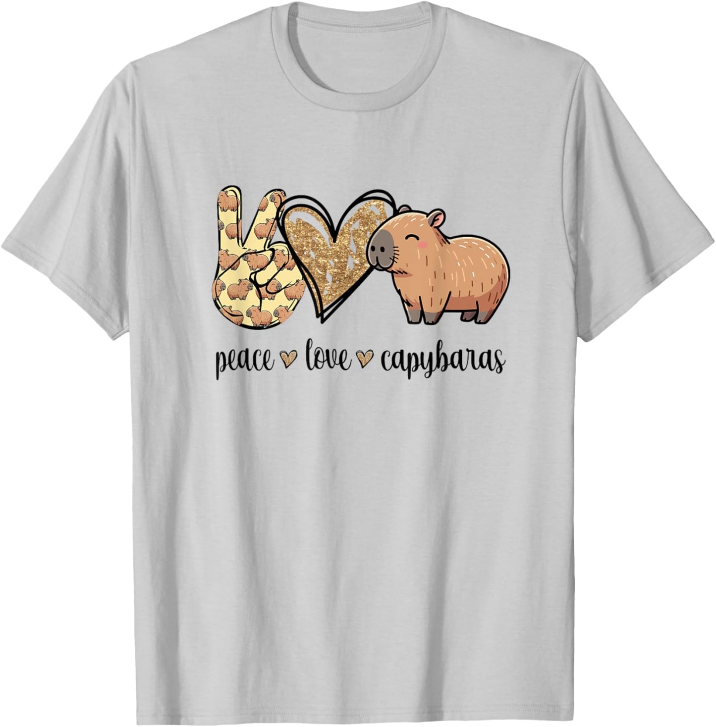 Kawaii Kids Peace Love Meme Lover Capybara T-Shirt - T-Shirt | Ash
