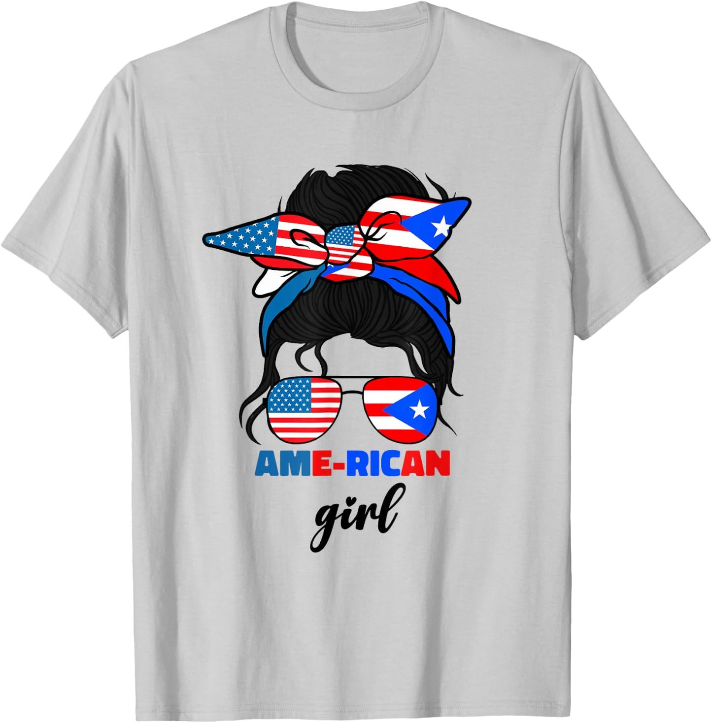 Half American And Puerto Rican Rico Flag Mix Girl Ame Rican T-Shirt - T-Shirt | Ash