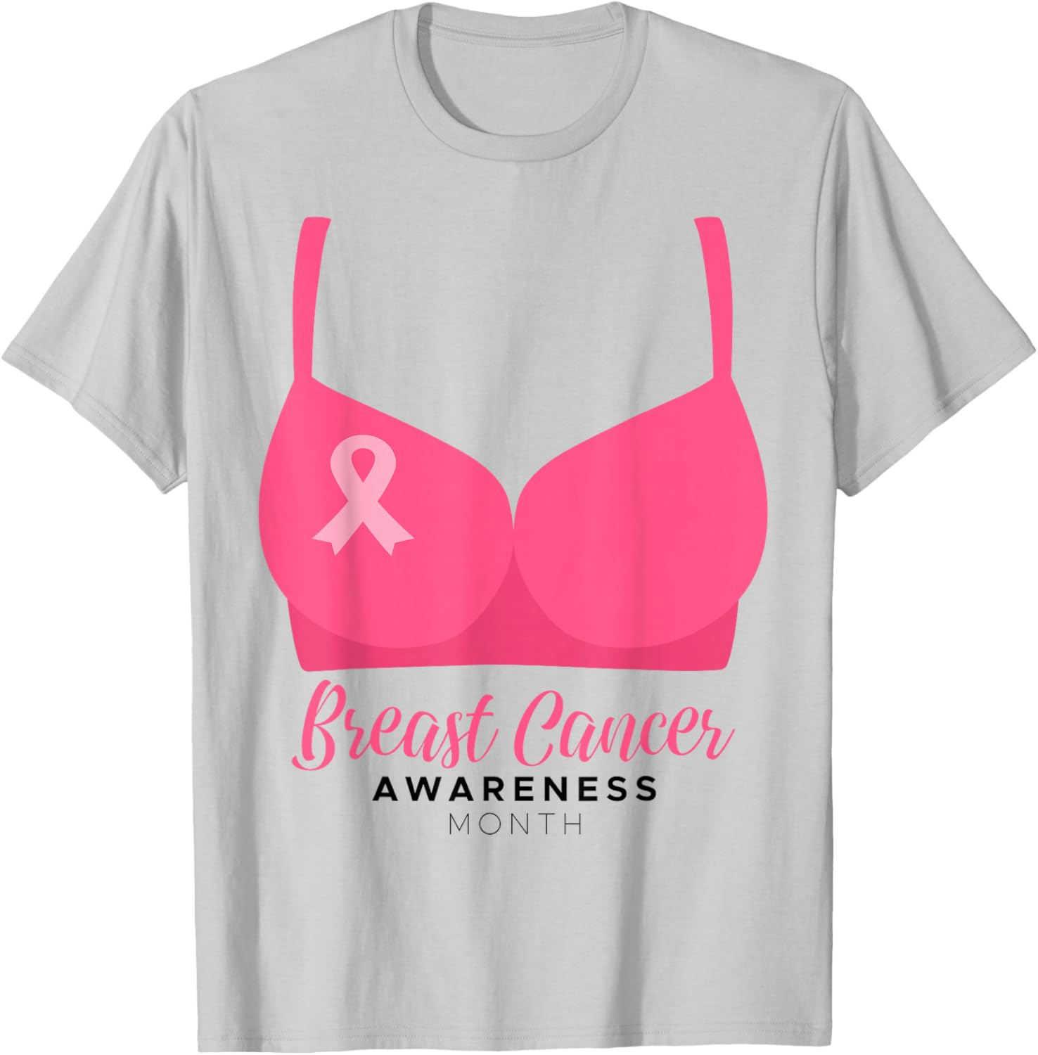 BRA Breast Cancer Awareness Month Wear Pink Ribbon October T-Shirt - T-Shirt | Ash