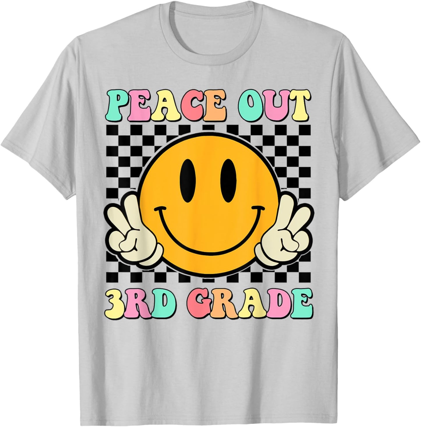 Peace Out 3rd Grade Teacher Retro Smile Last Day Of School T-Shirt - T-Shirt | Ash