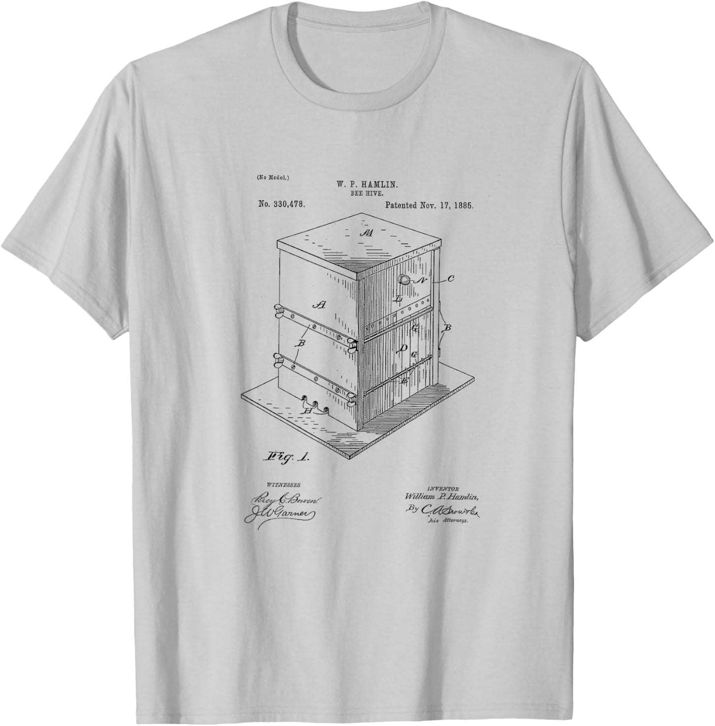 Vintage Patent Print 1885 Bee Hive Beekeeper Gift T-Shirt - T-Shirt | Ash