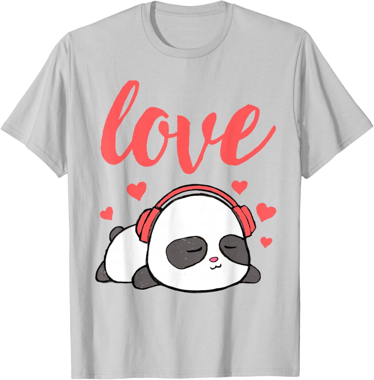 Love Valentines Cute Kawaii Panda Hearts Girls T-Shirt - T-Shirt | Ash
