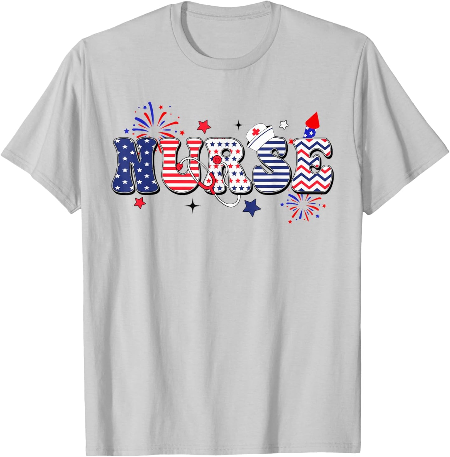 Nurse Patriotic 4th Of July Women Men T-Shirt - T-Shirt | Ash