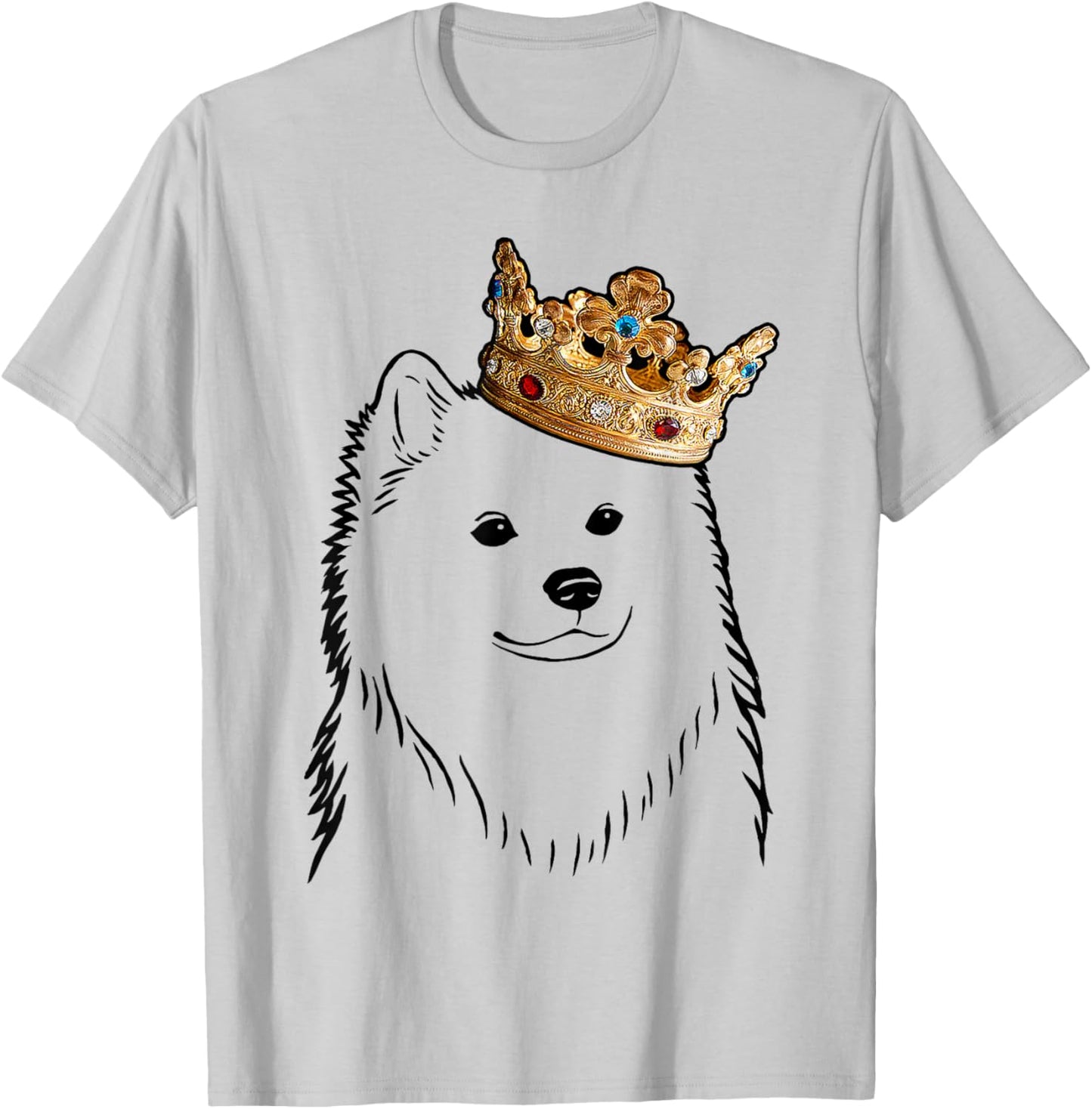 American Eskimo Dog Wearing Crown T-Shirt - T-Shirt | Ash