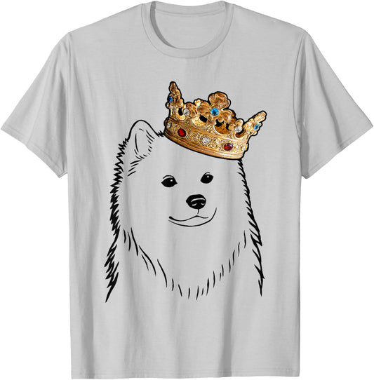 American Eskimo Dog Wearing Crown T-Shirt - T-Shirt | Ash