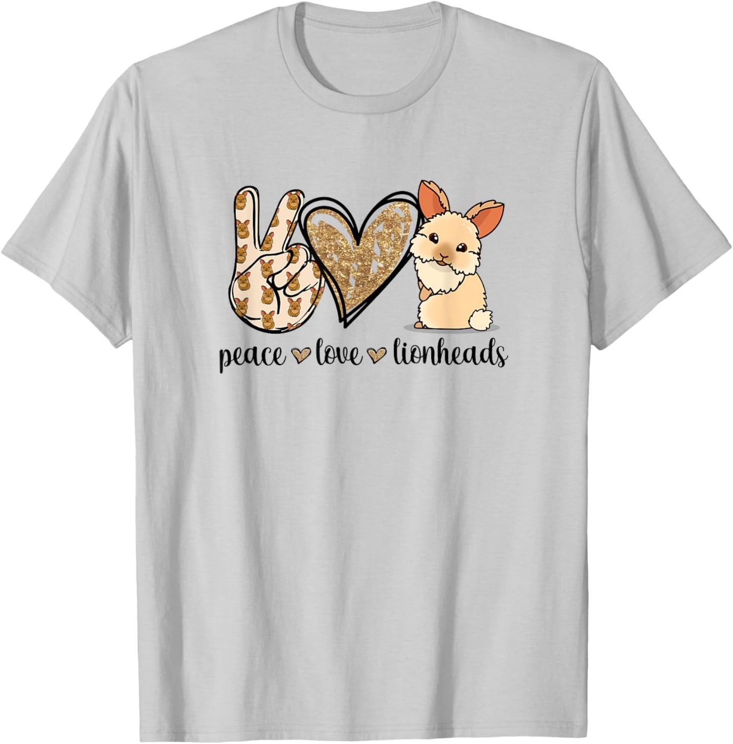 Cute Kawaii Peace Love Lionhead Rabbit Lover T-Shirt - T-Shirt | Ash
