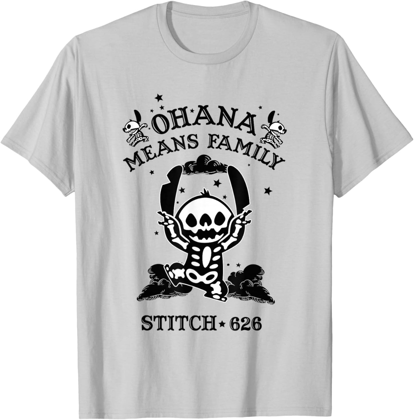 Disney Lilo & Stitch Halloween Ohana Means Family Skeleton T-Shirt - T-Shirt | Ash