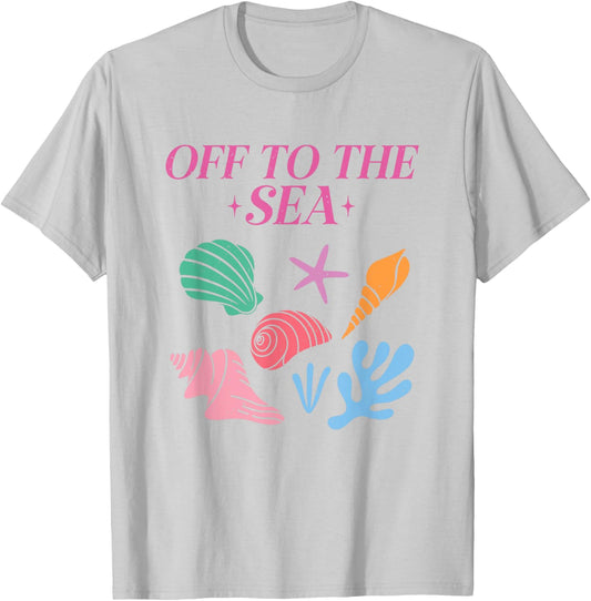 Off To The Sea Summer Cute Beach Colorful Seashells Starfish Women Girls Kids T-Shirt - T-Shirt | Ash