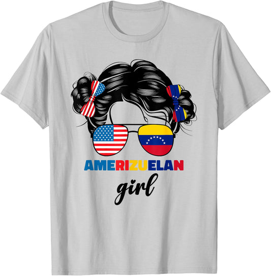 Half American And Venezuelan Usa Venezuela Flag Kids Girls T-Shirt - T-Shirt | Ash