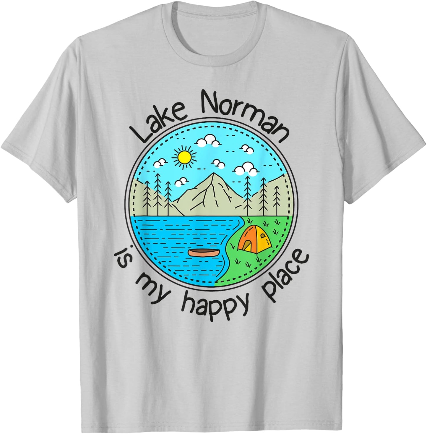 Fishing Boating Camping - My Happy Place Lake Norman T-Shirt - T-Shirt | Ash