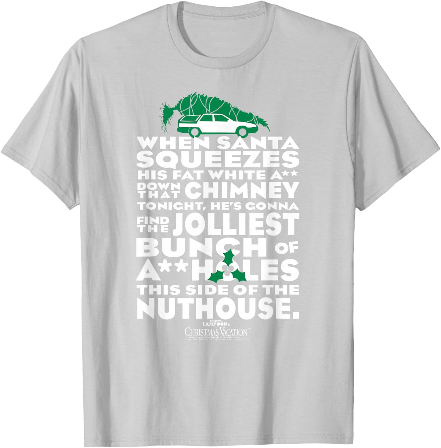 Warner Bros. Christmas Vacation Jolliest Bunch - Women's Small Red Short Sleeve Cotton Polyester T-Shirt - T-Shirt | Ash