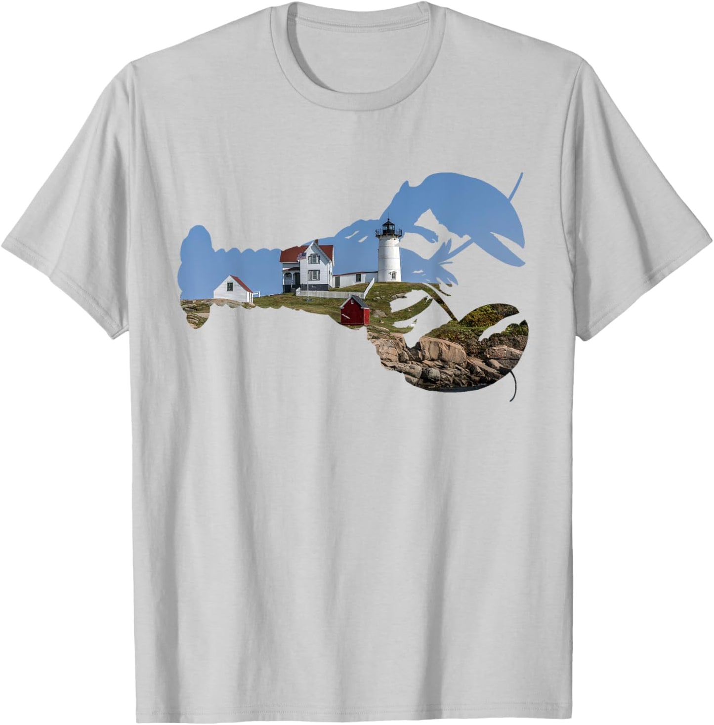 Nubble Lighthouse York ME Lobster Silhouette , Small, Blue T-Shirt - T-Shirt | Ash