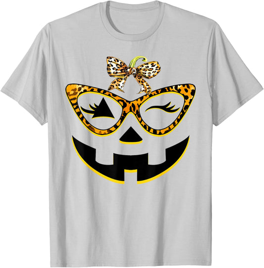 Halloween costume Funny Pumpkin Face Cute Leopard Sunglasses T-Shirt - T-Shirt | Ash