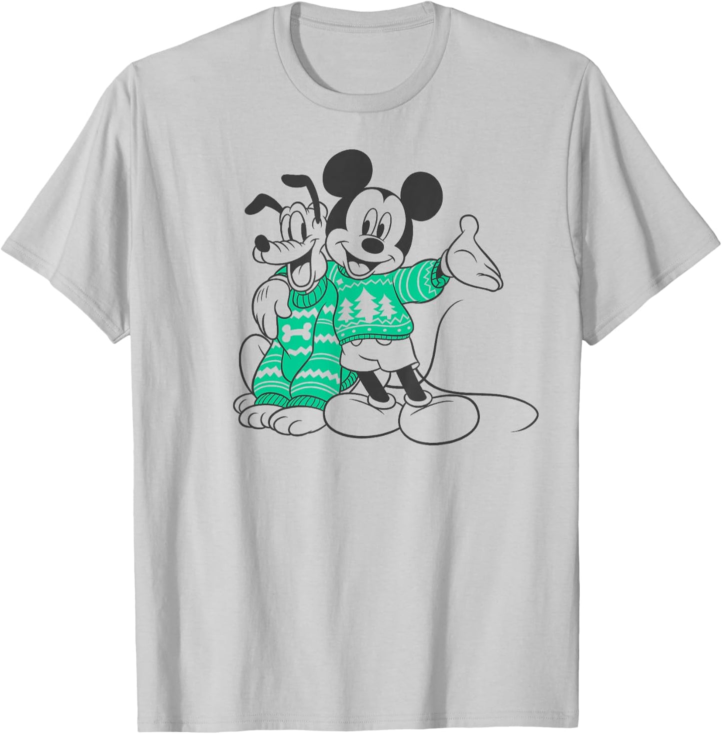 Disney Mickey And Pluto Christmas Outline T-Shirt - T-Shirt | Ash