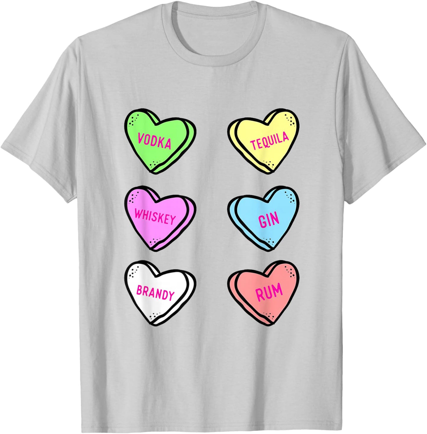 Valentines Day Hearts Drinking Liquor Lovers Anti Valentine T-Shirt - T-Shirt | Ash
