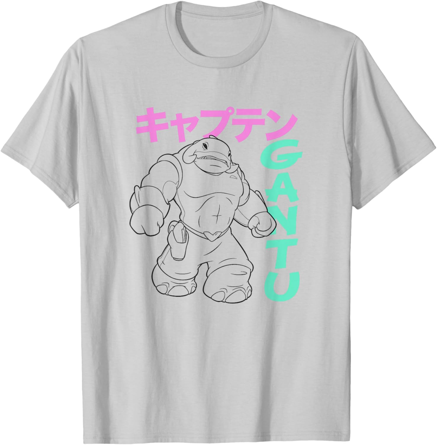 Disney Lilo & Stitch Retro Captain Gantu Line Art Kanji T-Shirt - T-Shirt | Ash
