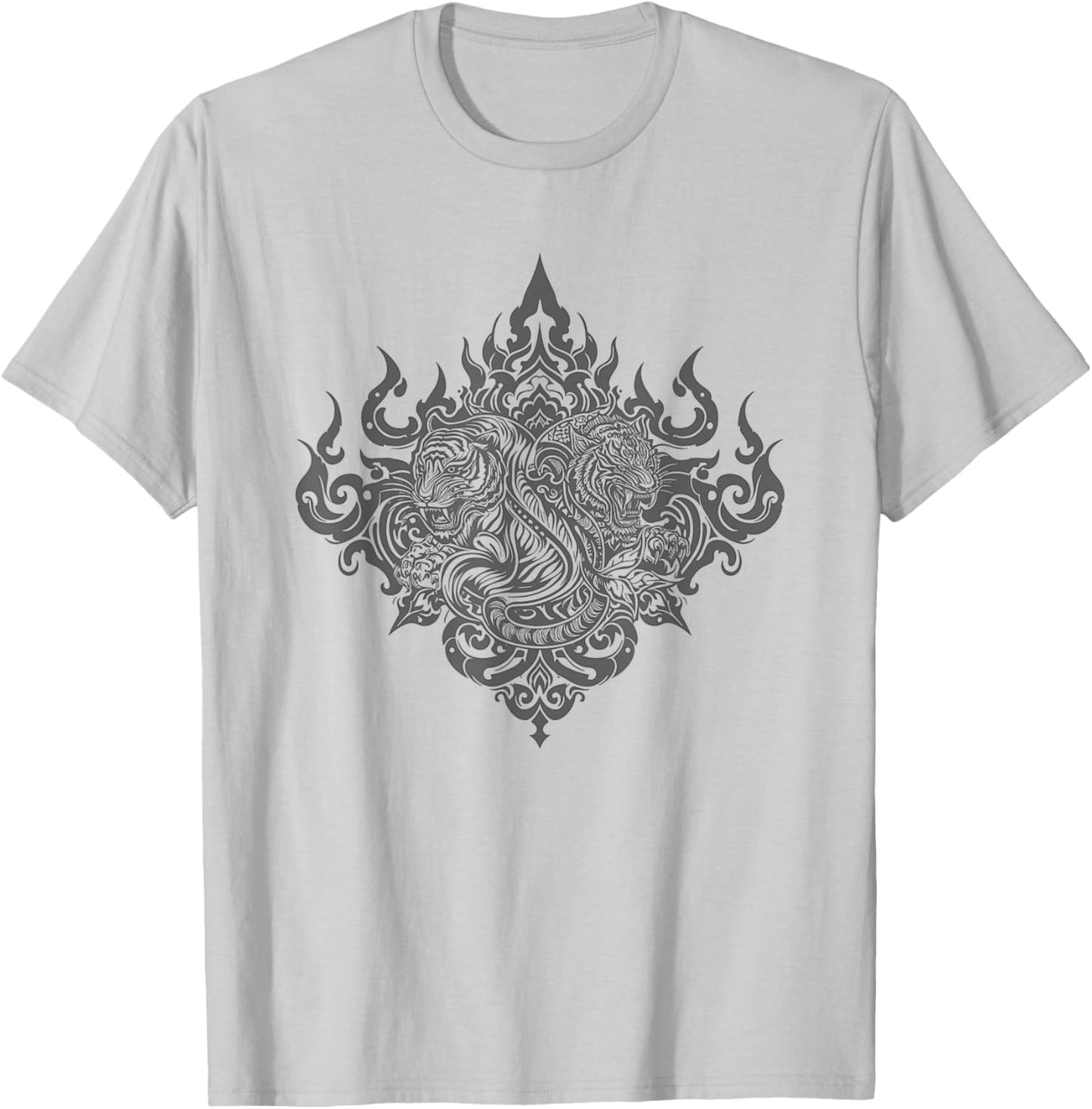 Sak Yant Muay Thai MMA Tattoo Twin Tiger Martial Art Boxing T-Shirt - T-Shirt | Ash
