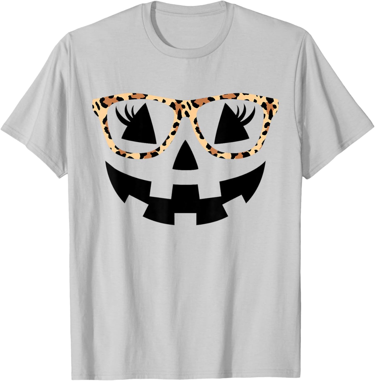Jack O Lantern Face Pumpkin Hallowen Leopard Print Glasses T-Shirt - T-Shirt | Ash