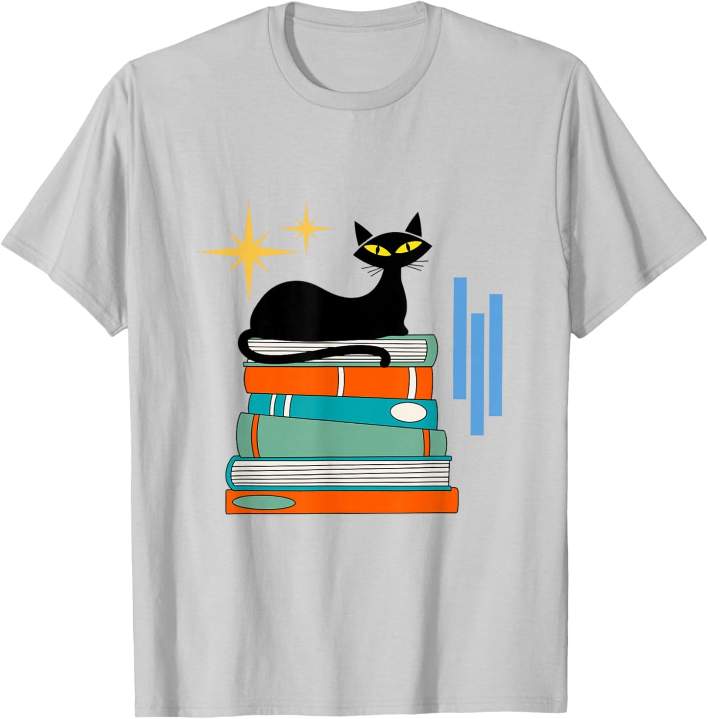 Cat and Books Retro Midcentury Mid Century Aesthetic T-Shirt - T-Shirt | Ash
