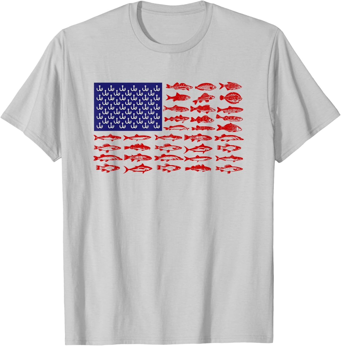 Fish American flag Patriotic Fishing 4th of July Kids Men T-Shirt - T-Shirt | Ash