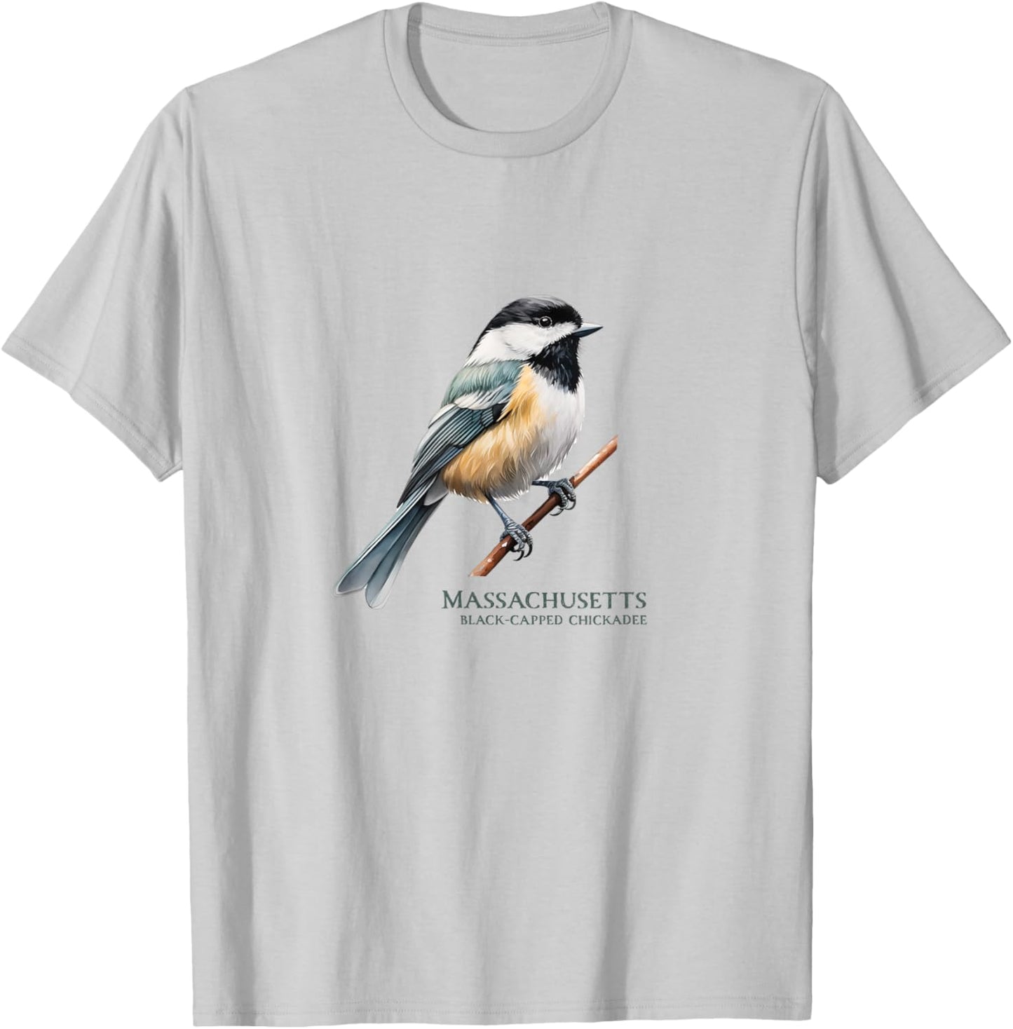 Black-Capped Chickadee State Bird of Massachusetts Songbird T-Shirt - T-Shirt | Ash