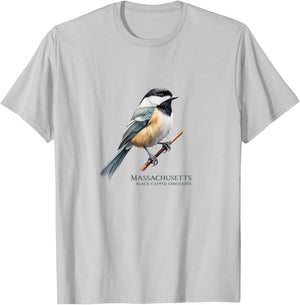 Black-Capped Chickadee State Bird of Massachusetts Songbird T-Shirt - T-Shirt | Ash